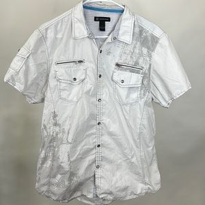 Inc International Concepts Mens size L White splattered short Sleeve Shirt